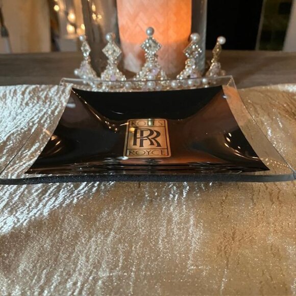 Vintage ROLLS ROYCE 1970's Glass Advertising Ashtray Rolling Tray Trinket Dish - Picture 2 of 7